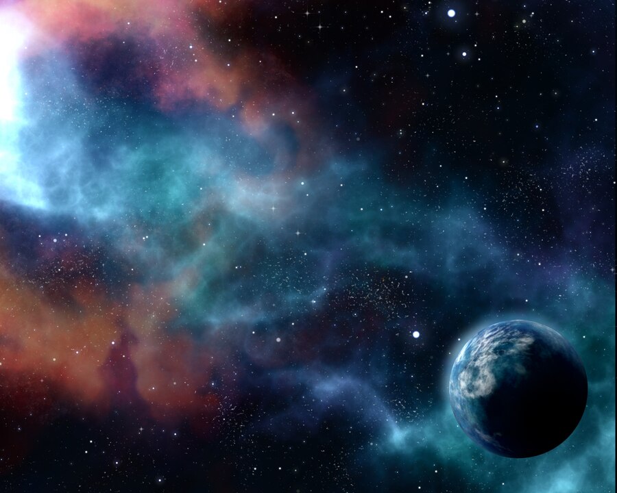 starry night background with planet nebula